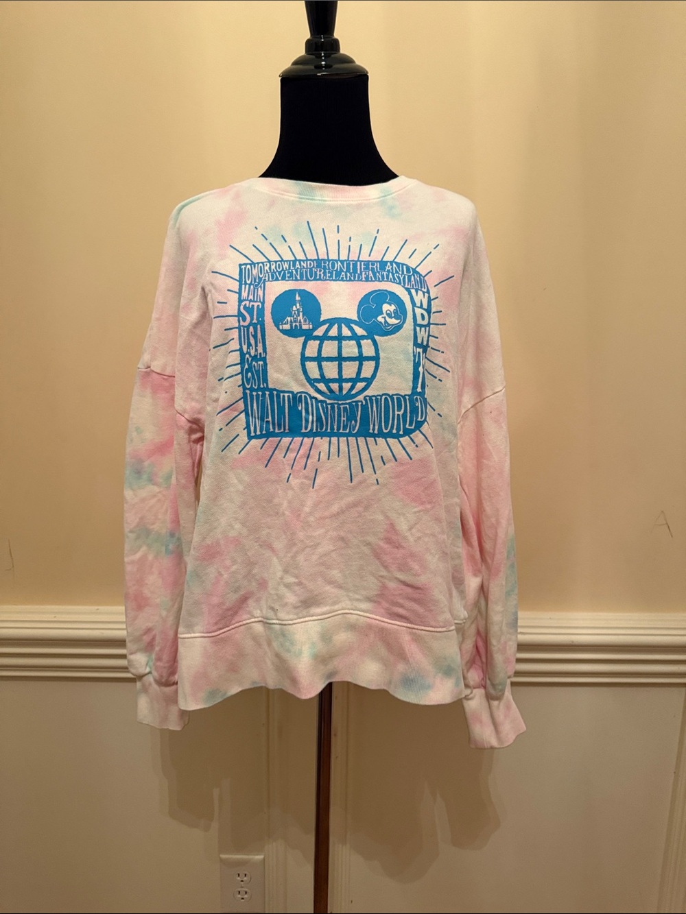 Disney Black Logo on‎ Pastel Tie-Dye Fabric Sz L